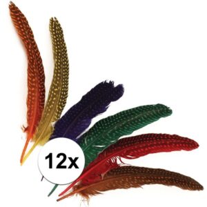 12x Gestipte veren in verschillende kleuren 10040901