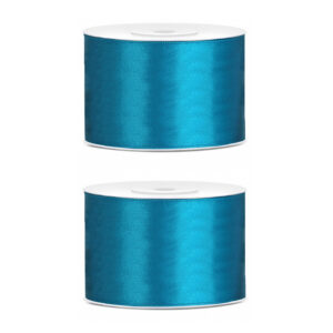 2x Hobby/decoratie turquoise satijnen sierlinten 5 cm/50 mm x 25 meter 10207802