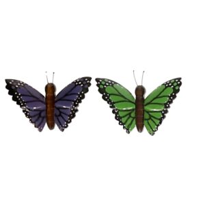 2x Houten dieren magneten groene en paarse vlinder 10108352