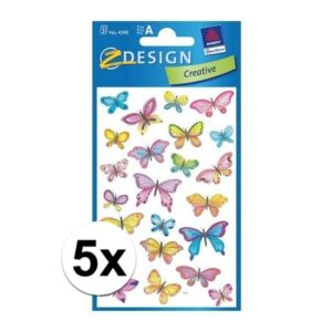 5x3 Stuks sticker vellen met vlindertjes 10109920